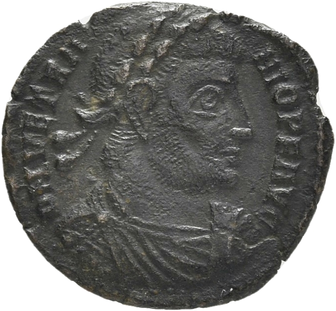 RIC VIII Siscia 296 Constantius II obverse, Bust of Vetranio, laureate, draped, cuirassed, right