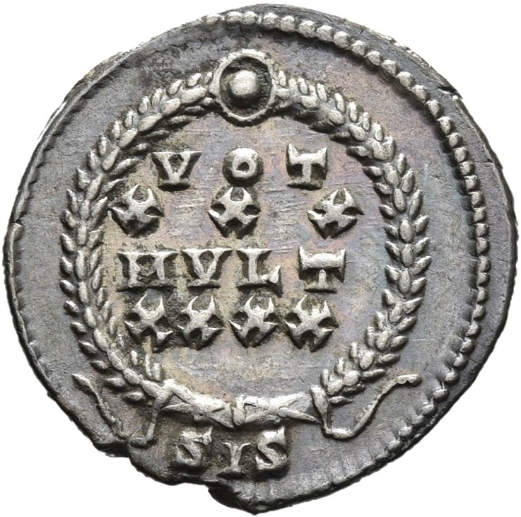 RIC VIII Siscia 324 Constantius II reverse, VOT/XXX/MVLT/XXXX within a wreath