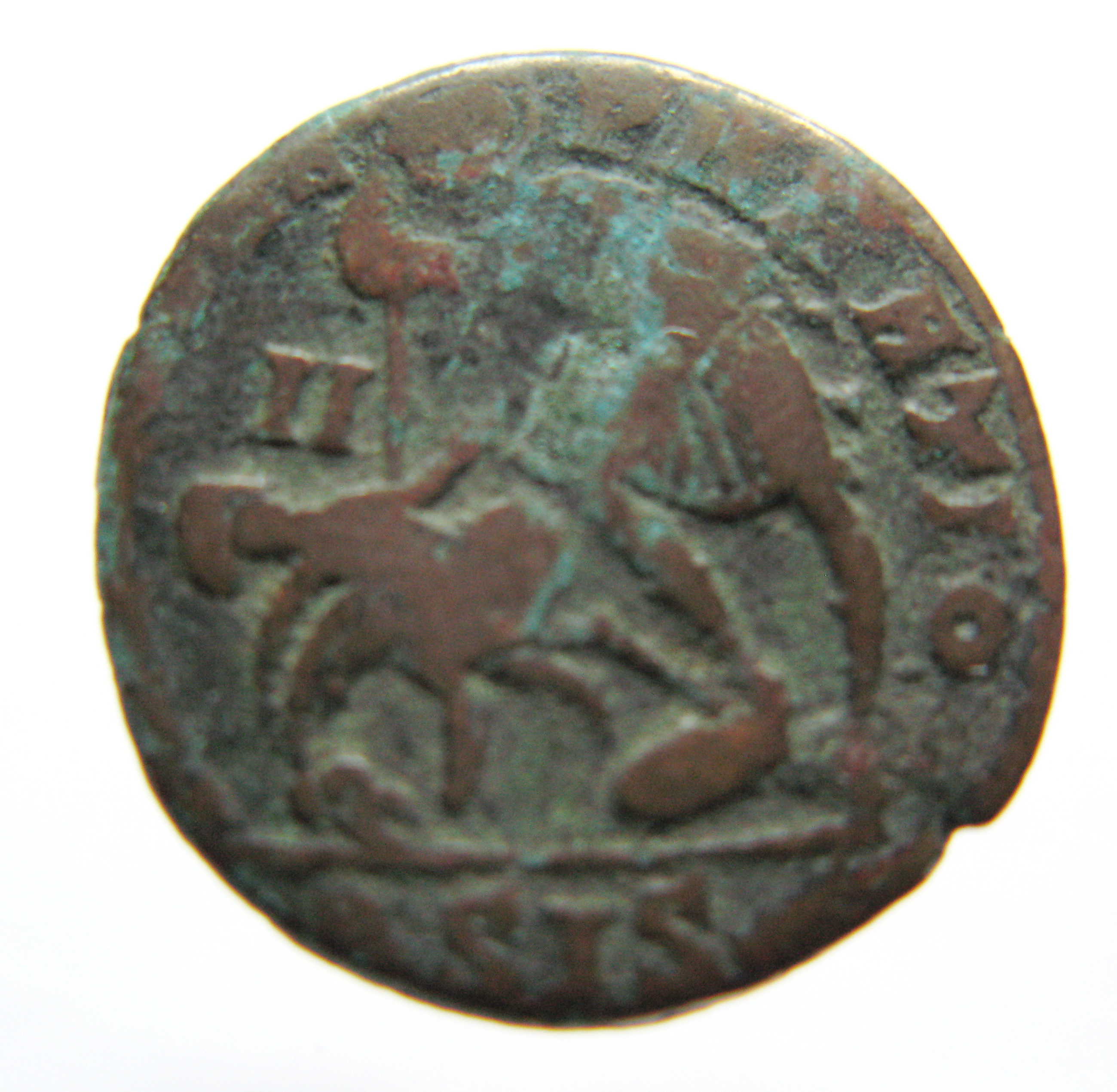 RIC VIII Siscia 343 Constantius II reverse, Soldier, helmeted, draped, cuirassed, advancing left, spearing fallen horseman...