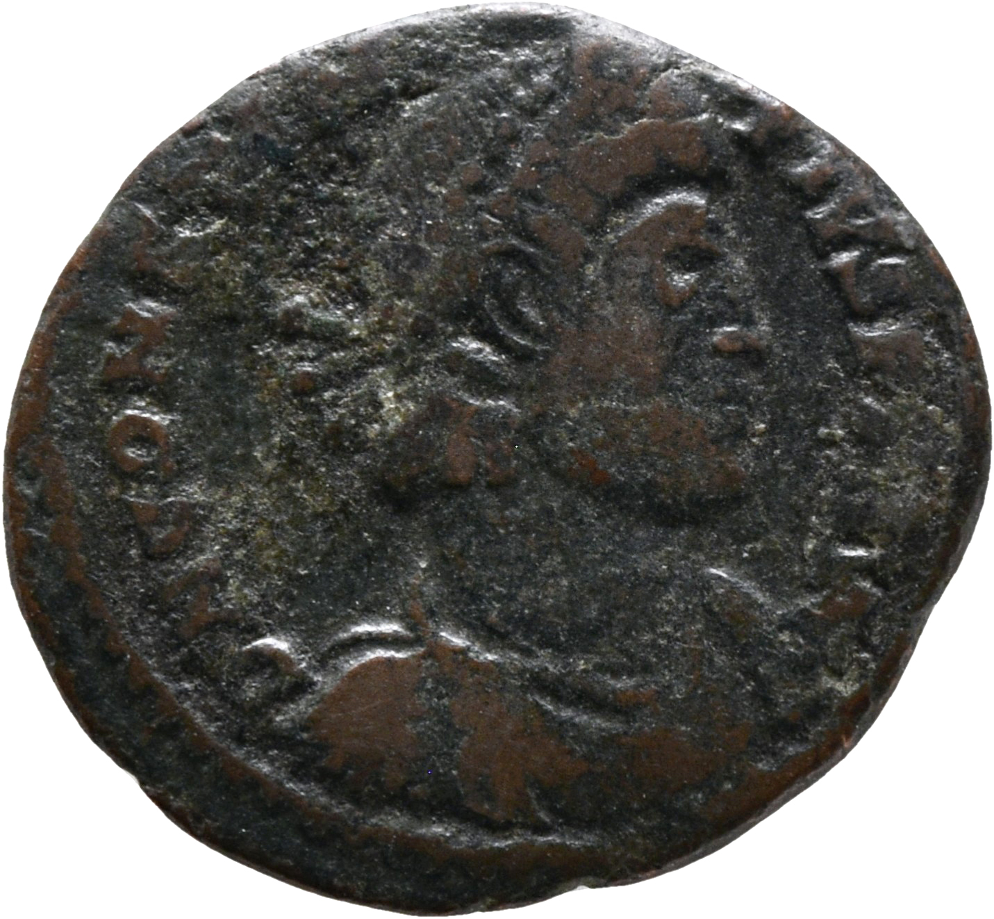 RIC VIII Siscia 350 Constantius II obverse, Bust of Constantius II, pearl-diademed, draped, cuirassed, right