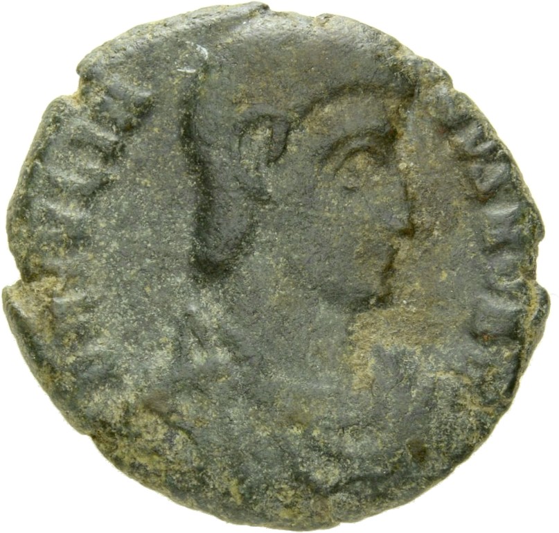 RIC VIII Siscia 378 Constantius II obverse, Bust of Julian, bareheaded, draped, cuirassed, right