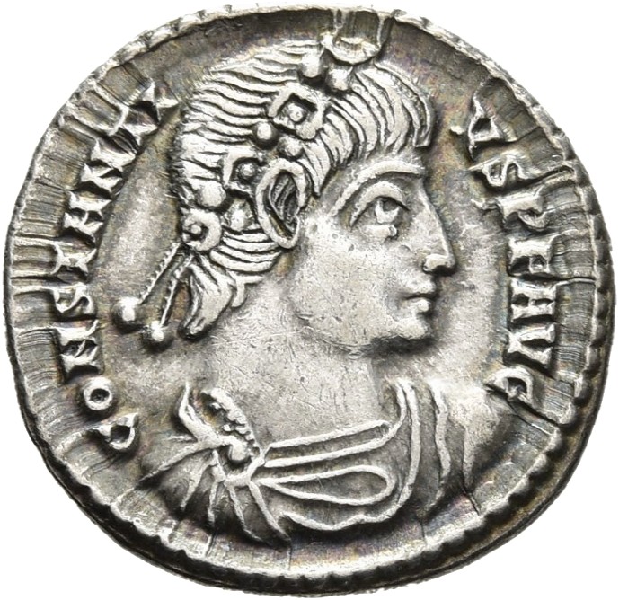 RIC VIII Siscia 61 Constantine II obverse, Bust of Constantius II, rosette-diademed, draped, cuirassed, right