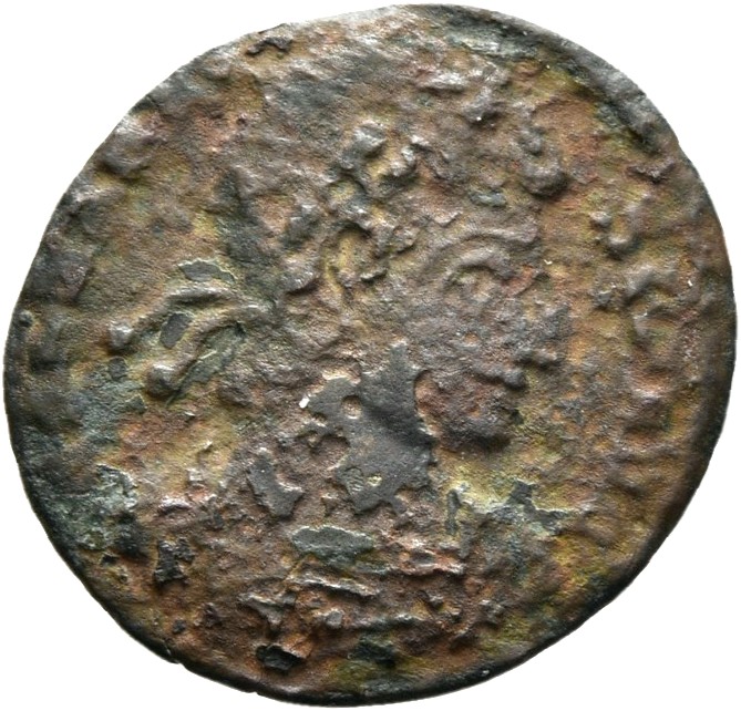 RIC VIII Siscia 76 Constantine II obverse, Bust of Constantius II, laureate, rosette-diademed, draped, cuirassed, right