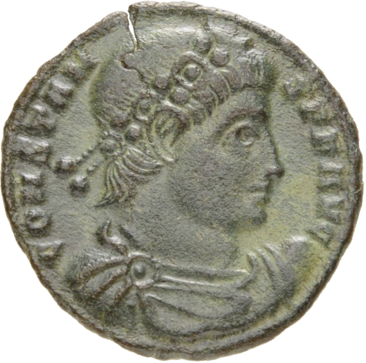 RIC VIII Siscia 78 Constantine II obverse, Bust of Constans, laureate, rosette-diademed, draped, cuirassed, right