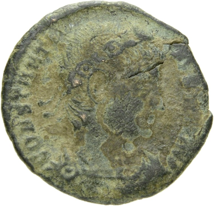 RIC VIII Siscia 86 Constantine II obverse, Bust of Constantius II, laureate, rosette-diademed, draped, cuirassed, right