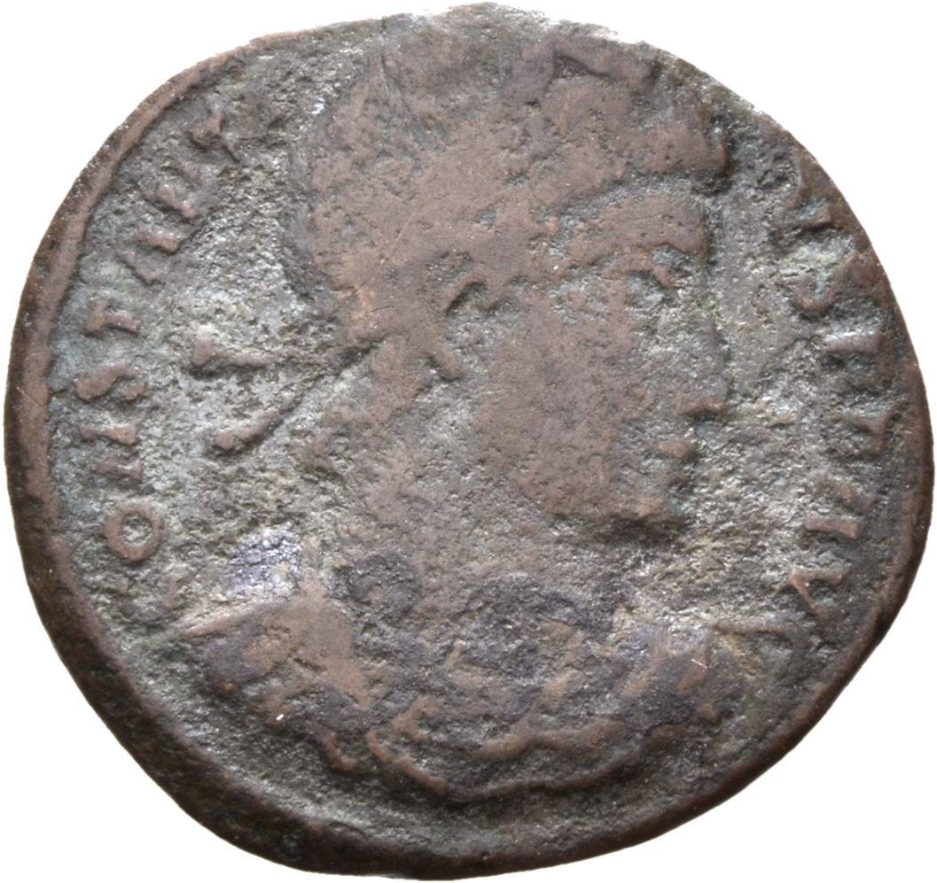 RIC VIII Siscia 86 Constantine II obverse, Bust of Constantius II, laureate, rosette-diademed, draped, cuirassed, right