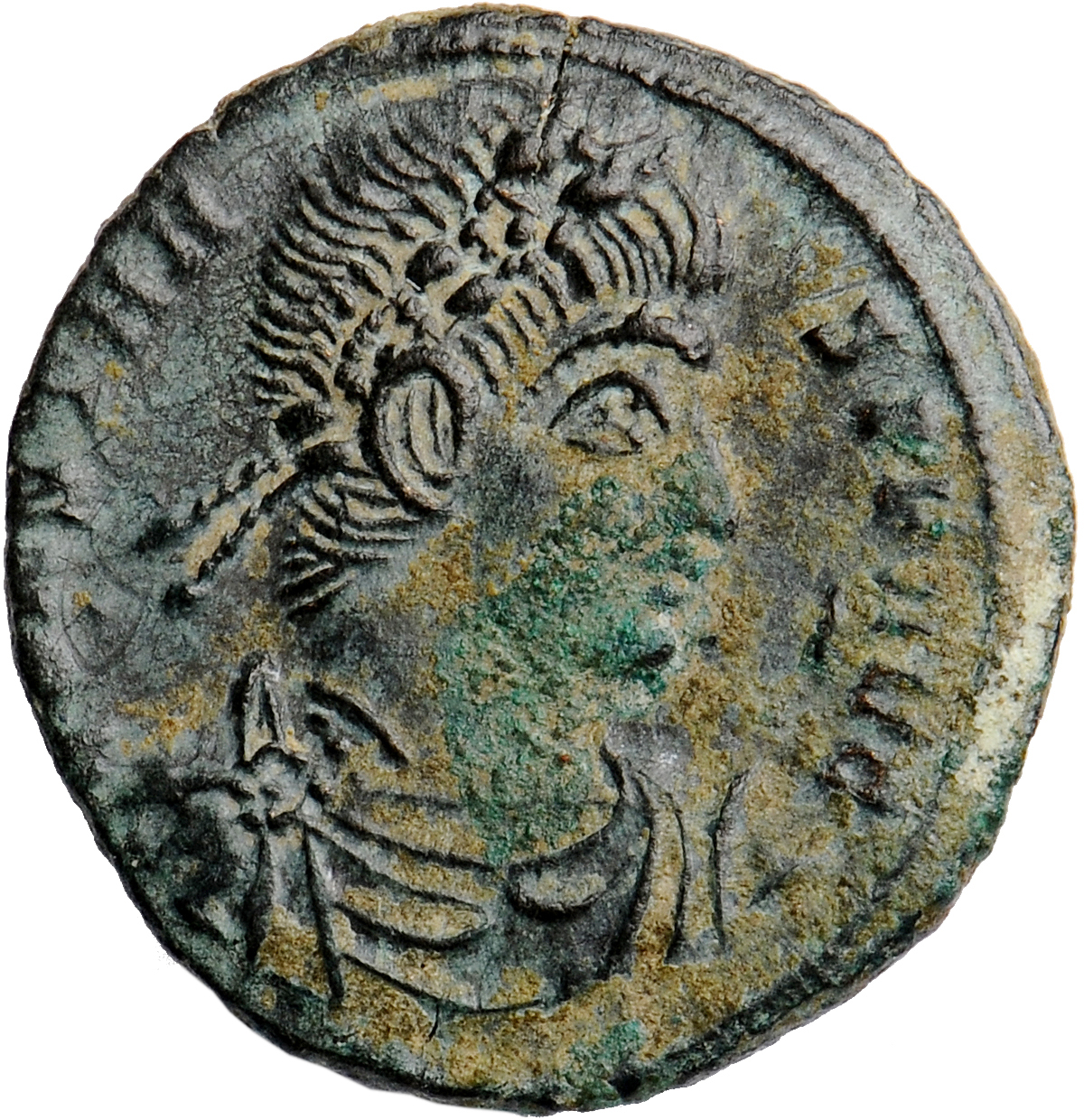 RIC VIII Siscia 87 Constantine II obverse, Bust of Constans, rosette-diademed, draped, cuirassed, right