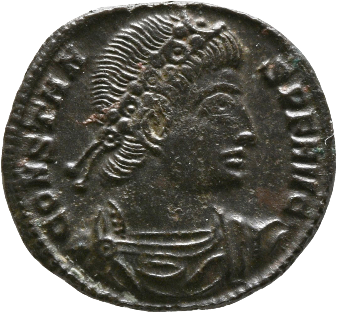 RIC VIII Siscia 87 Constantine II obverse, Bust of Constans, rosette-diademed, draped, cuirassed, right