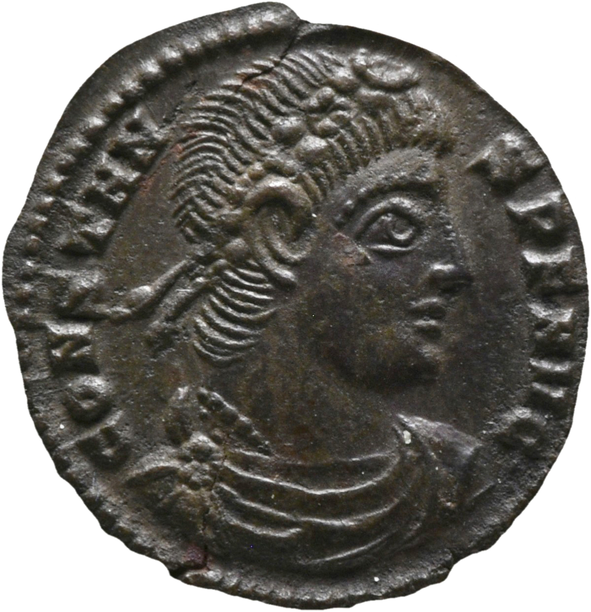 RIC VIII Siscia 93 Constantine II obverse, Bust of Constans, rosette-diademed, draped, cuirassed, right