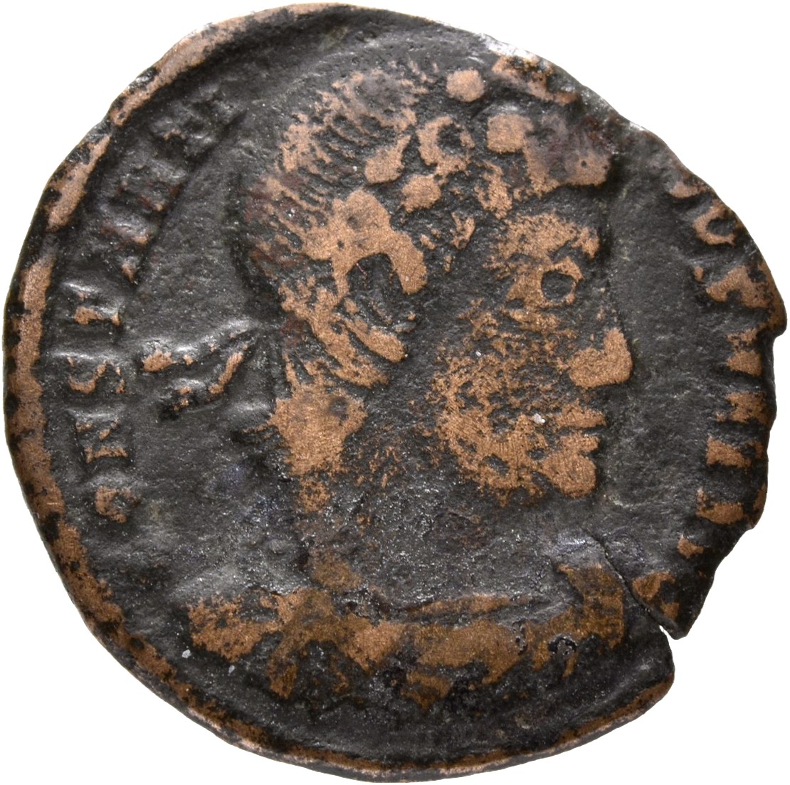 RIC VIII Siscia 95 Constantine II obverse, Bust of Constantine II, rosette-diademed, draped, cuirassed, right