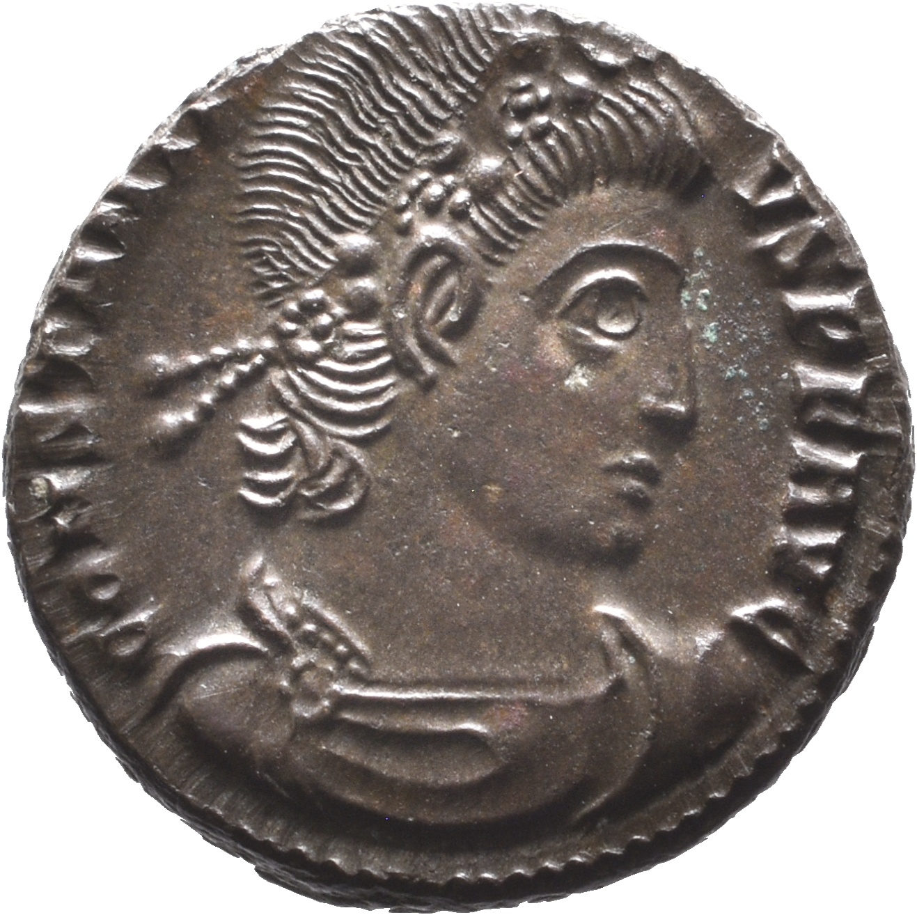 RIC VIII Siscia 97 Constantine II obverse, Bust of Constantius II, rosette-diademed, draped, cuirassed, right