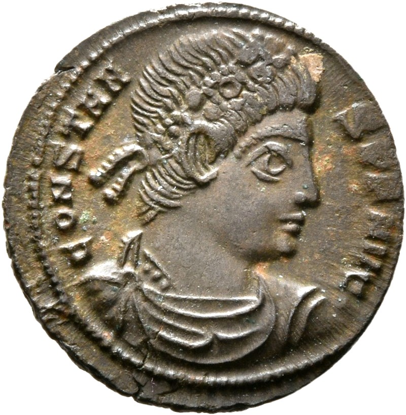 RIC VIII Siscia 99 Constantine II obverse, Bust of Constans, rosette-diademed, draped, cuirassed, right