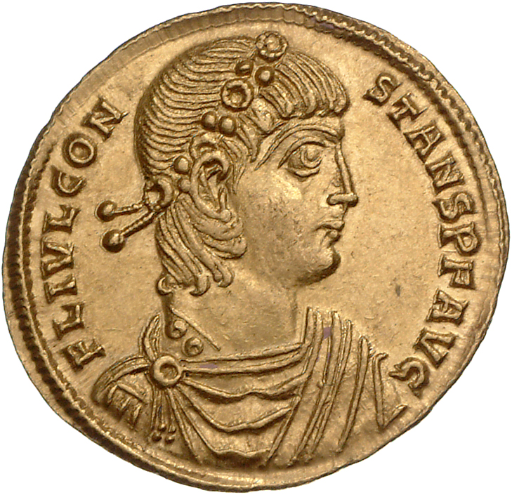 RIC VIII Thessalonica 10 Constantius II obverse, Bust of Constans, rosette-diademed, draped, cuirassed, right