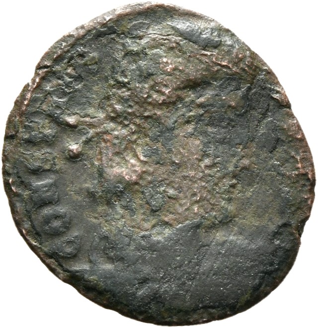 RIC VIII Thessalonica 100 Constantius II obverse, Bust of Constans, laureate, rosette-diademed, draped, cuirassed, right