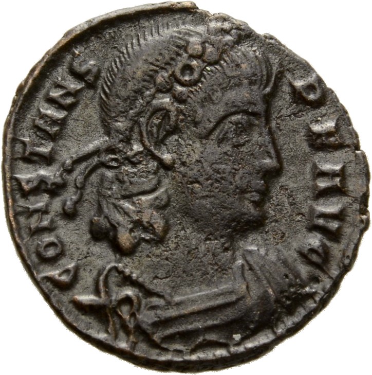 RIC VIII Thessalonica 101 Constantius II obverse, Bust of Constans, rosette-diademed, draped, cuirassed, right