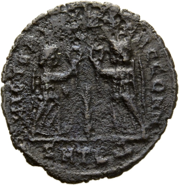 RIC VIII Thessalonica 102 Constantius II reverse, Two Victories, winged, draped, facing each other, each holding wreath in...
