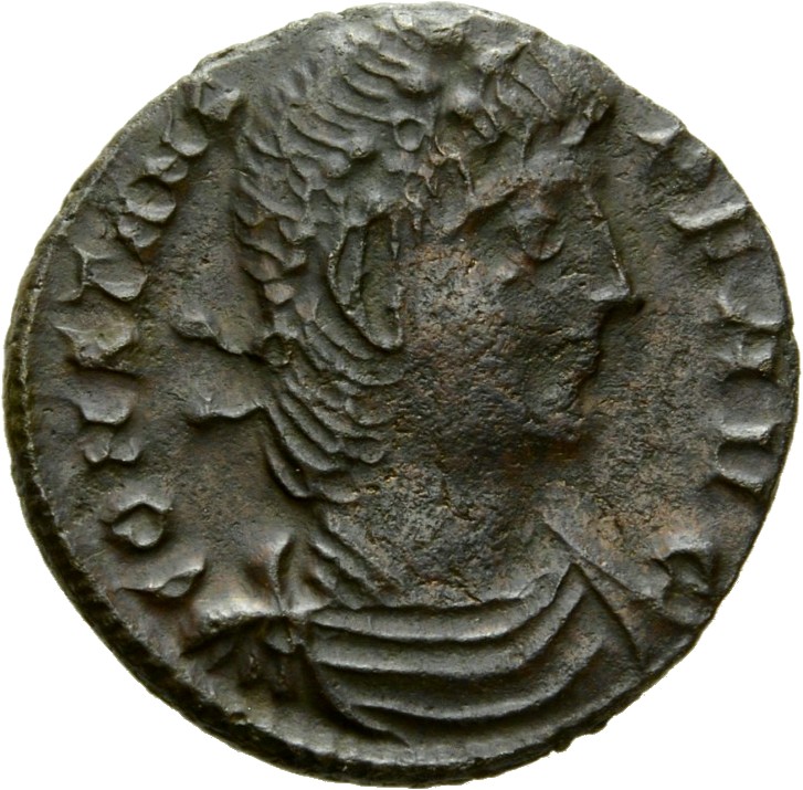 RIC VIII Thessalonica 105 Constantius II obverse, Bust of Constans, laureate, rosette-diademed, draped, cuirassed, right