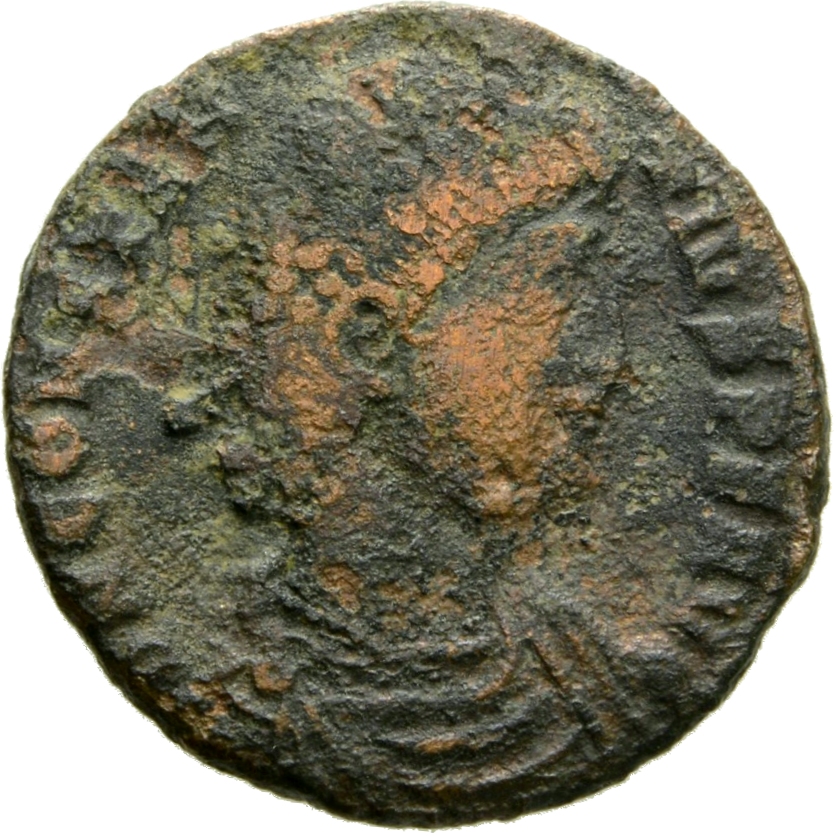 RIC VIII Thessalonica 119 Constantius II obverse, Bust of Constantius II, pearl-diademed, draped, cuirassed, right