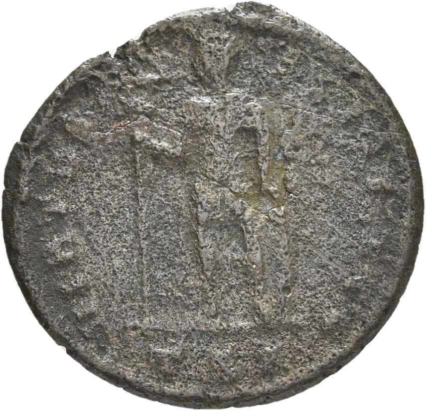 RIC VIII Thessalonica 126 Constantius II reverse, Vetranio, draped, cuirassed, standing front, head left, holding standard...