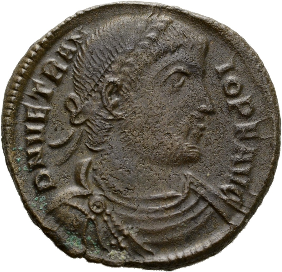 RIC VIII Thessalonica 132 Constantius II obverse, Bust of Vetranio, laureate, draped, cuirassed, right