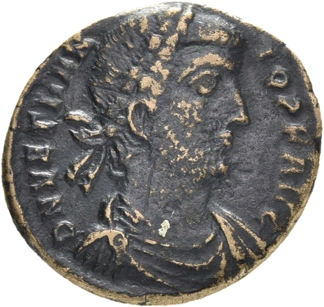 RIC VIII Thessalonica 138 Constantius II obverse, Bust of Vetranio, laureate, draped, cuirassed, right