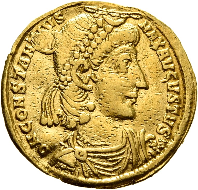 RIC VIII Thessalonica 152 Constantius II obverse, Bust of Constantius II, pearl-diademed, draped, cuirassed, right