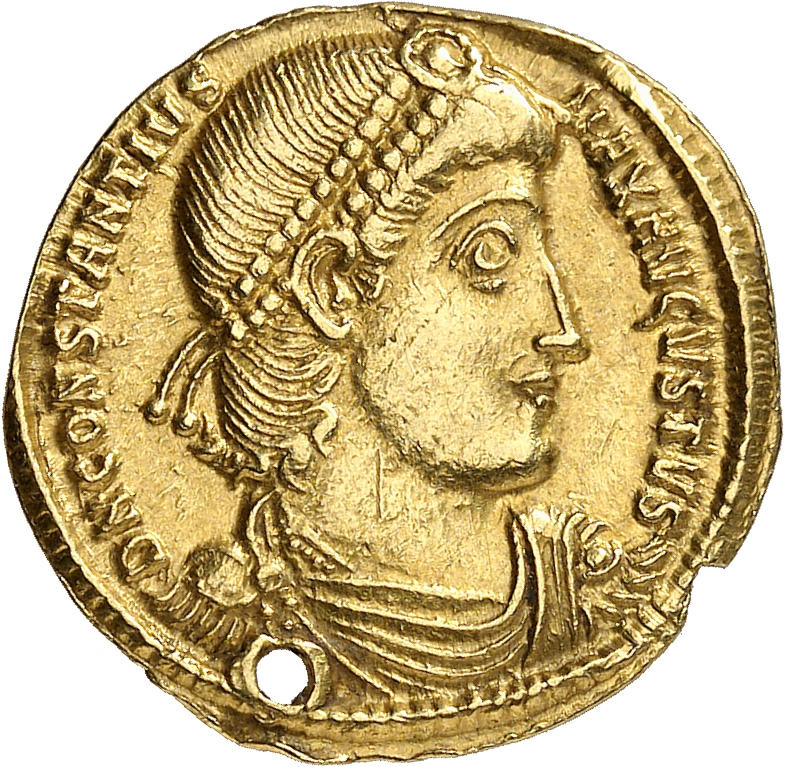 RIC VIII Thessalonica 153 Constantius II obverse, Bust of Constantius II, pearl-diademed, draped, cuirassed, right