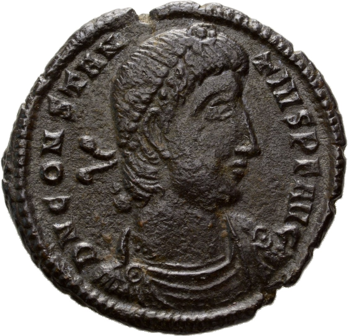 RIC VIII Thessalonica 168 Constantius II obverse, Bust of Constantius II, pearl-diademed, draped, cuirassed, right