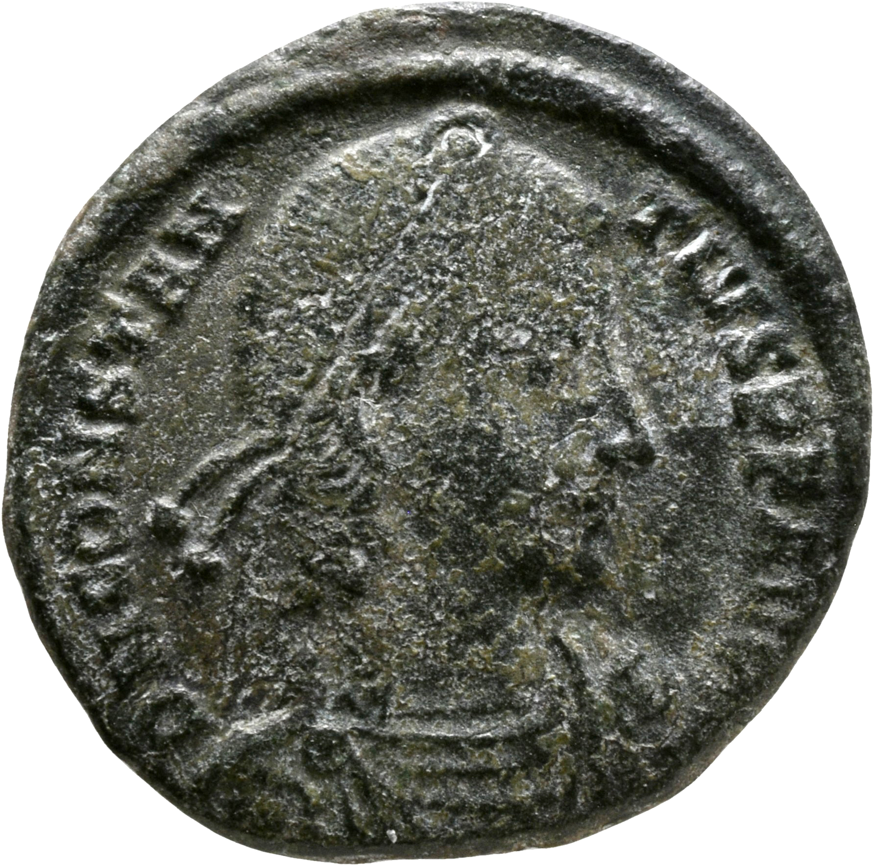 RIC VIII Thessalonica 168 Constantius II obverse, Bust of Constantius II, pearl-diademed, draped, cuirassed, right