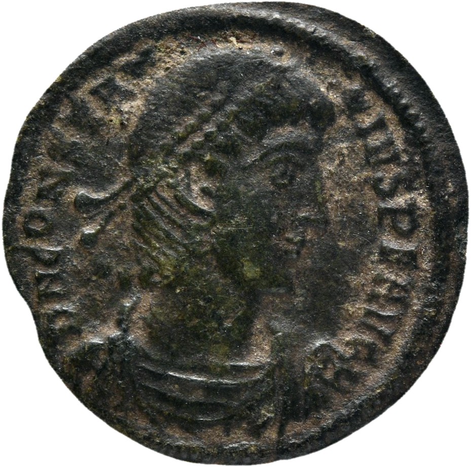 RIC VIII Thessalonica 174 Constantius II obverse, Bust of Constantius II, pearl-diademed, draped, cuirassed, right