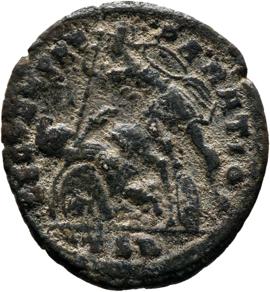 RIC VIII Thessalonica 182 Constantius II reverse, Soldier, helmeted, draped, cuirassed, advancing left, spearing fallen ho...