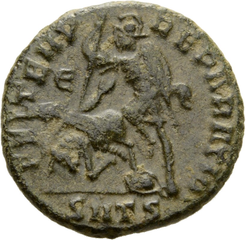RIC VIII Thessalonica 191 Constantius II reverse, Soldier, helmeted, draped, cuirassed, advancing left, spearing fallen ho...