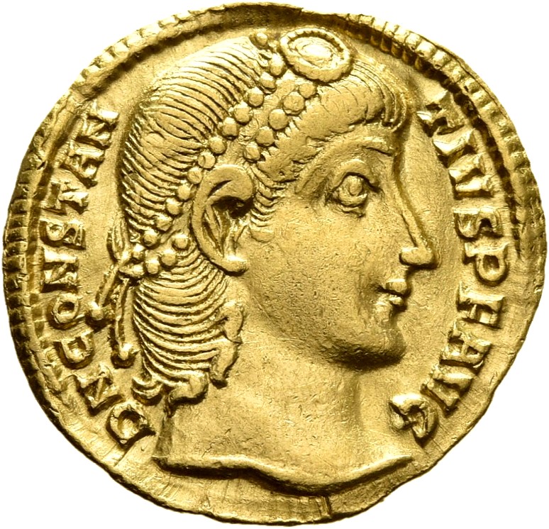 RIC VIII Thessalonica 198 Constantius II obverse, Head of Constantius II, pearl-diademed, right