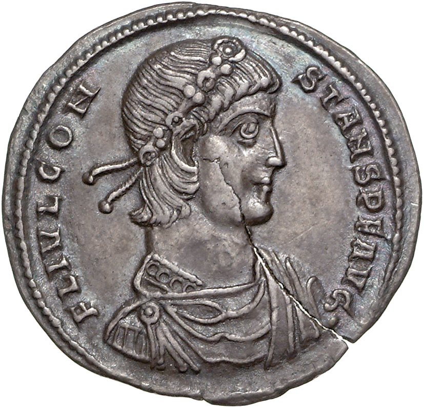 RIC VIII Thessalonica 51 Constantius II obverse, Bust of Constans, laureate, rosette-diademed, draped, cuirassed, right