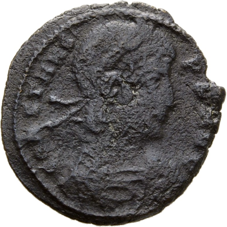 RIC VIII Thessalonica 57 Constantius II obverse, Bust of Constans, laureate, rosette-diademed, draped, cuirassed, right