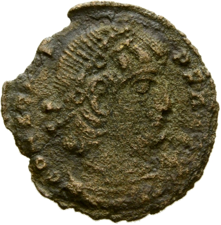 RIC VIII Thessalonica 57 Constantius II obverse, Bust of Constans, laureate, rosette-diademed, draped, cuirassed, right