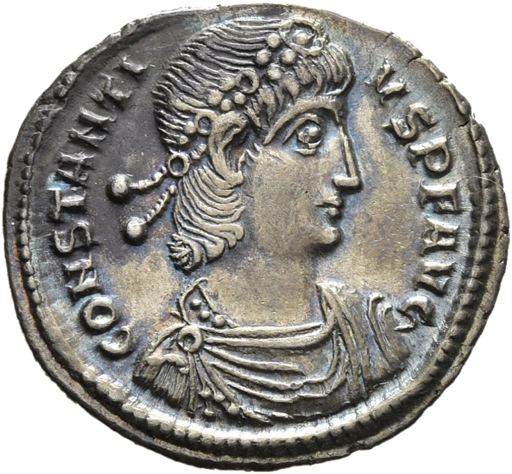 RIC VIII Thessalonica 94 Constantius II obverse, Bust of Constantius II, rosette-diademed, draped, cuirassed, right