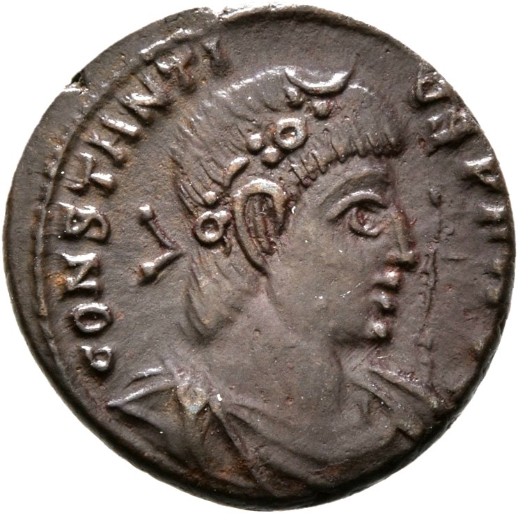 RIC VIII Treveri 108 Constantine II obverse, Bust of Constantius II, rosette-diademed, draped, cuirassed, right
