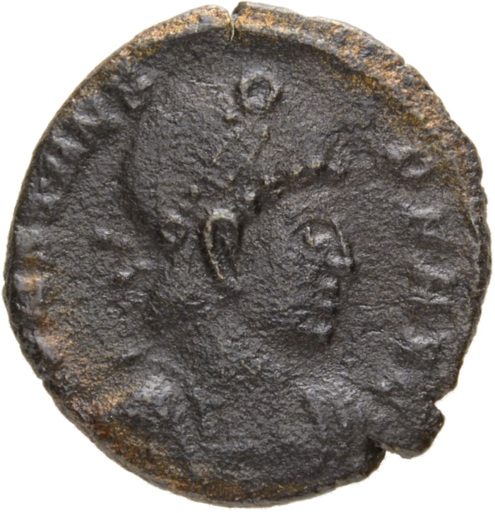 RIC VIII Treveri 111 Constantine II obverse, Bust of Constans, rosette-diademed, draped, cuirassed, right