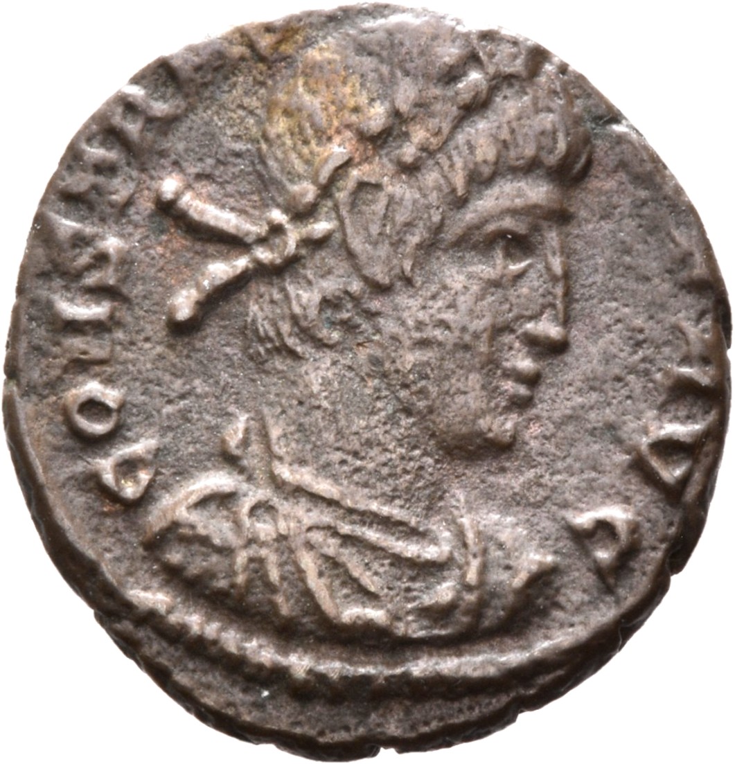 RIC VIII Treveri 112 Constantine II obverse, Bust of Constans, laureate, rosette-diademed, draped, cuirassed, right