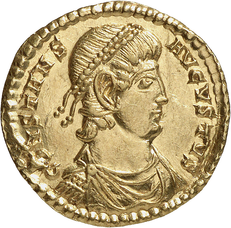 RIC VIII Treveri 129 Constans obverse, Bust of Constans, laureate, rosette-diademed, draped, cuirassed, right, within a wr...