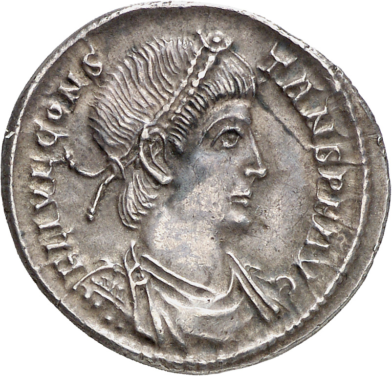 RIC VIII Treveri 159 Constans obverse, Bust of Constans, pearl-diademed, draped, cuirassed, right