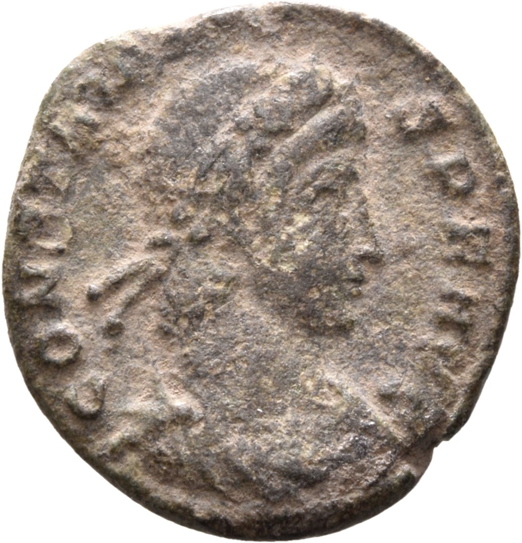 RIC VIII Treveri 189 Constans obverse, Bust of Constans, laureate, rosette-diademed, draped, cuirassed, right