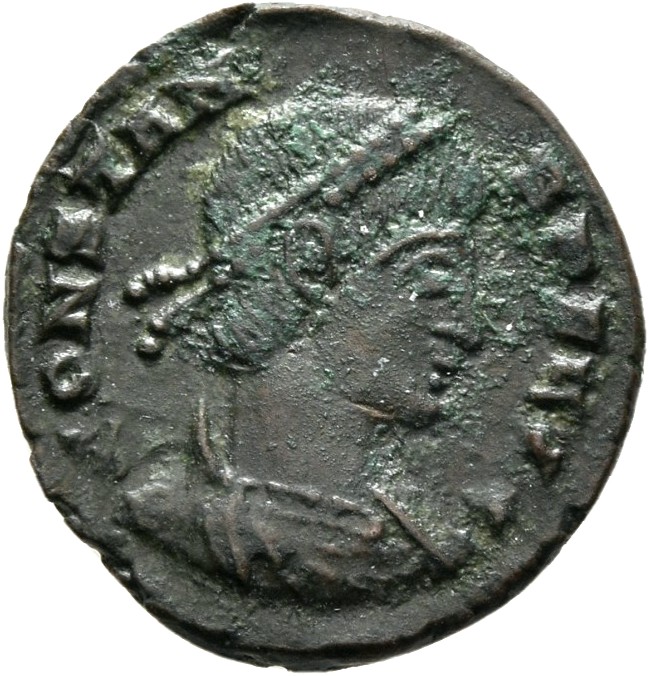 RIC VIII Treveri 195 Constans obverse, Bust of Constans, rosette-diademed, draped, cuirassed, right
