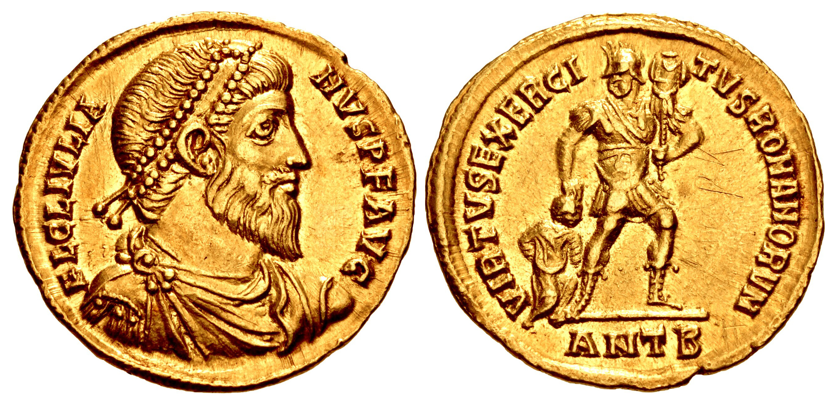 RIC VIII Treveri 199 Constans reverse, Two Victories, winged, draped, standing front, facing each other, each holding wrea...