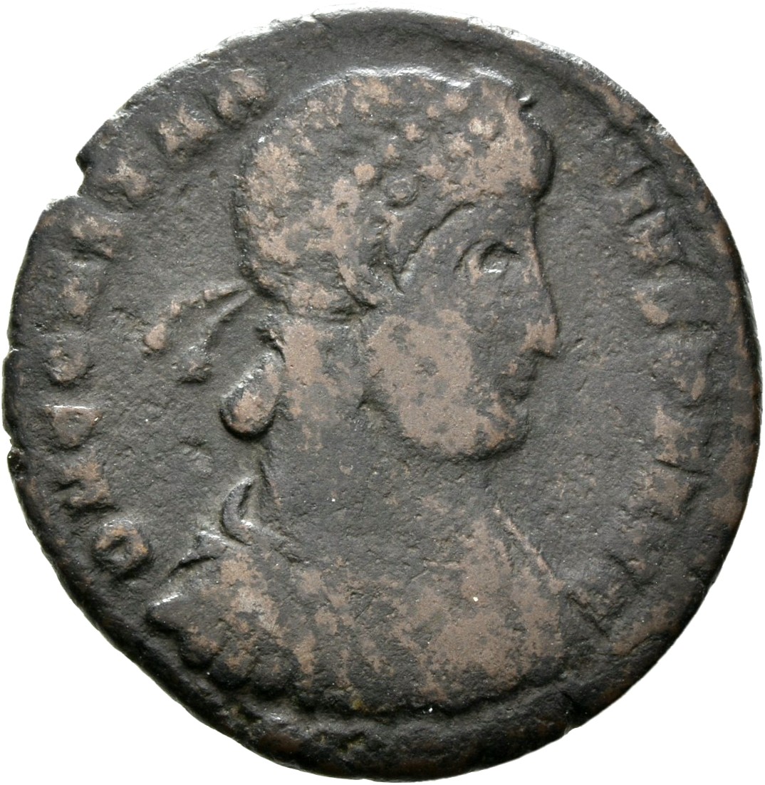 RIC VIII Treveri 212 Constans obverse, Bust of Constantius II, pearl-diademed, draped, cuirassed, right