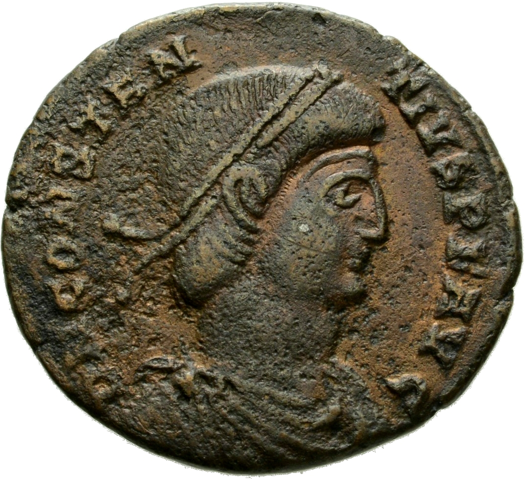 RIC VIII Treveri 214 Constans obverse, Bust of Constantius II, pearl-diademed, draped, cuirassed, right
