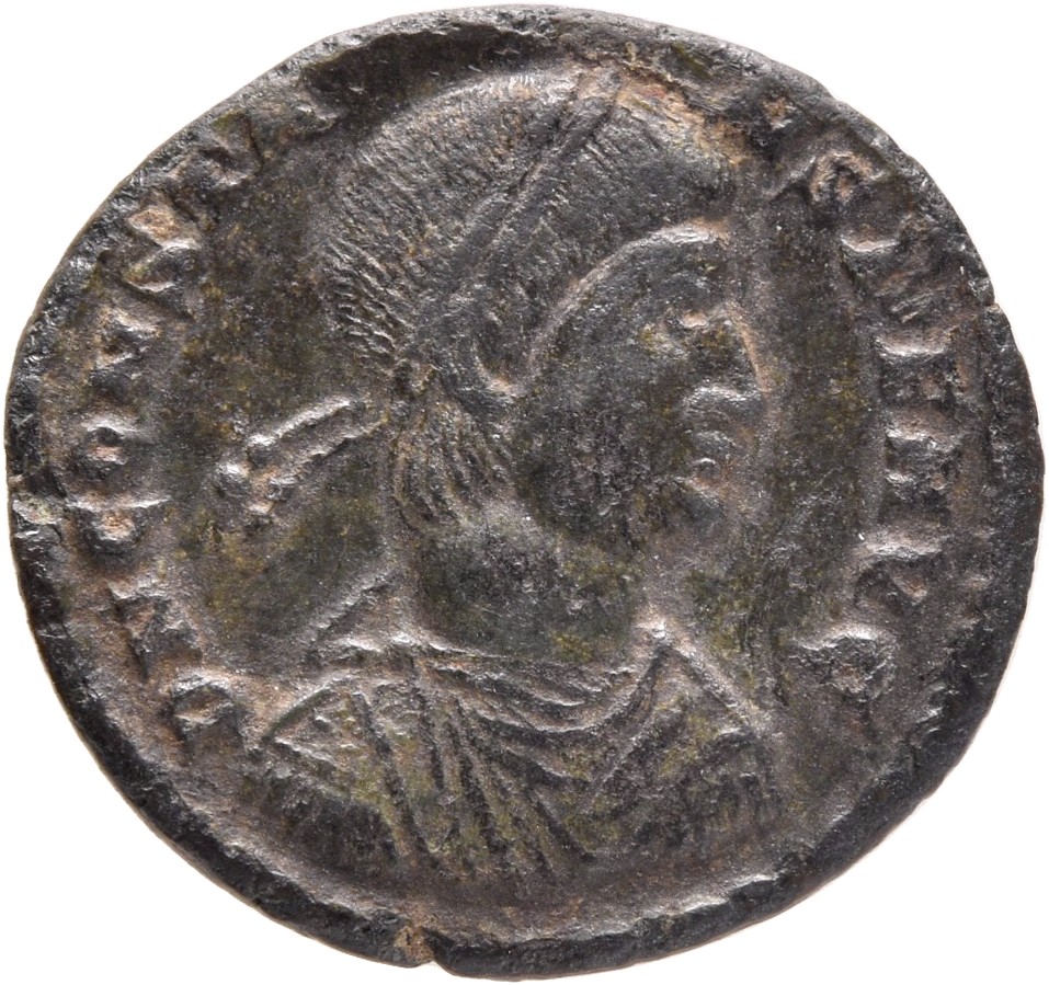 RIC VIII Treveri 219 Constans obverse, Bust of Constans, pearl-diademed, draped, cuirassed, right