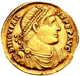 RIC VIII Treveri 223 Constans obverse — Bust of Constans, pearl-diademed, draped, cuirassed, left, holding globe in right ...