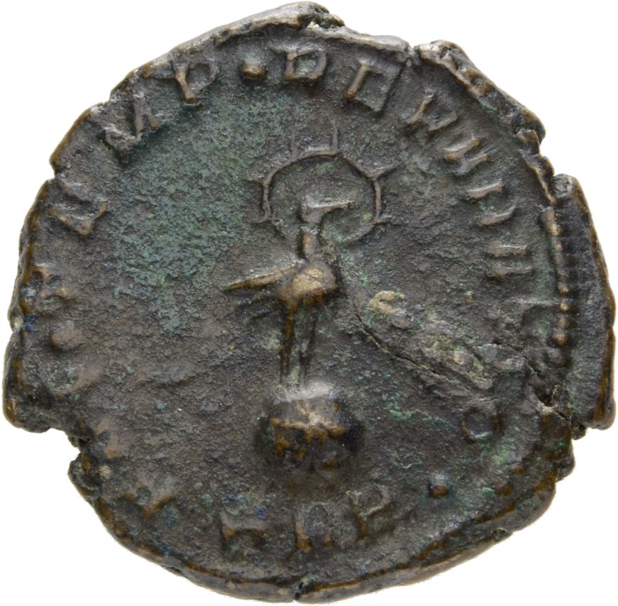 RIC VIII Treveri 234 Constans reverse, Phoenix, radiate, standing right on globe